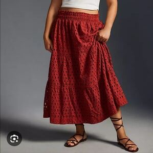 Anthropologie Red Eyelet Maxi Skirt